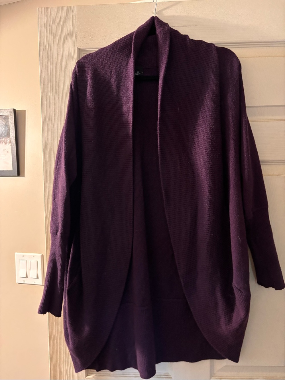 Open-Front Draped Cardigan Sweater - Plum